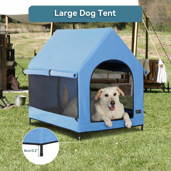 PETSFIT Dog House Outdoor, Upgraded Dog Shelter with Weatherproof PVC Canopy, Breathable Mesh Windows and Sunshades, Elevated Dog Bed with Protable Carring Case (Blue) - Image 7