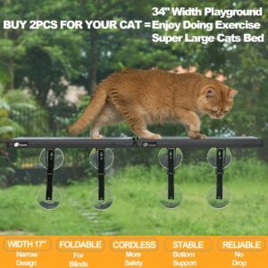 17″ Small Cat Window Perch (1pc) for Narrow Space,Foldable,Cordless,Hold Up 60lbs,All Preassembled,4pc Extra Suction Cup,Sturdy Underneath Support,Textilene Seat Bed,Easy Clean,Quick Dry-Black