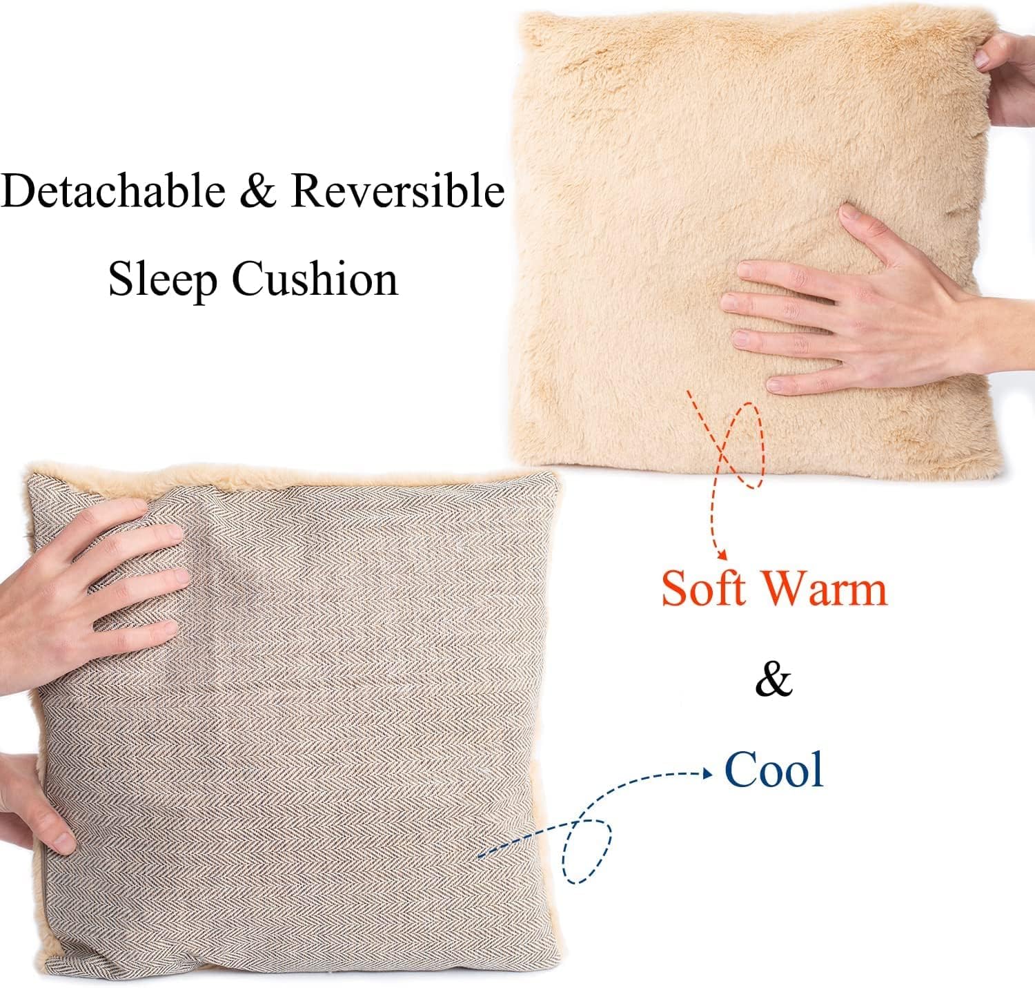 Cat Bed - Cat Cave House Tent with Washable Cushioned Pillow, Soft Kitten Beds, Pet Furniture (Large, Beige) - Image 2