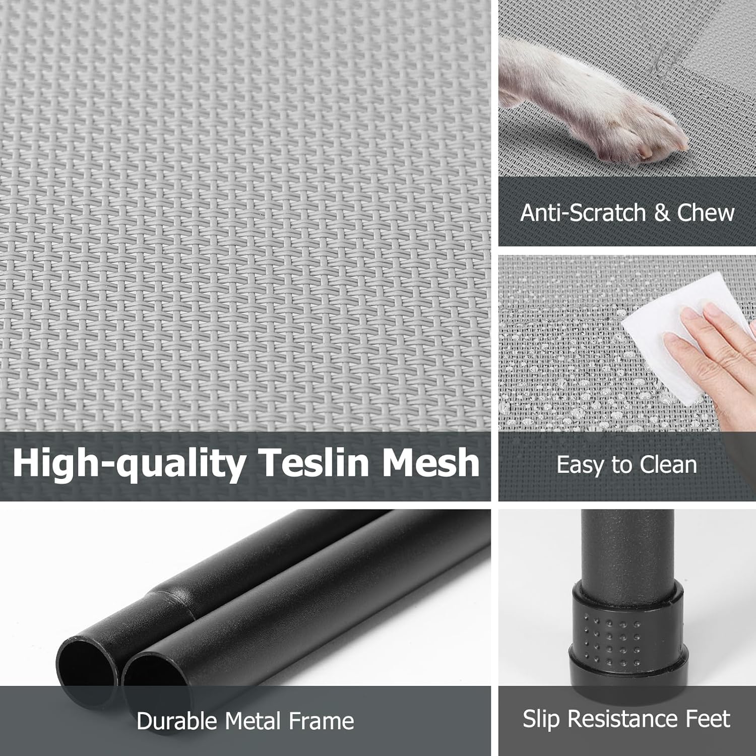 Elevated Dog Bed for Outdoor, XXL Raised Dog Cot Indestructible with Washable Mesh, Cooling Summer Pet Cot Chew Proof for Outside Camping Travel, 51 inch Grey - Image 3