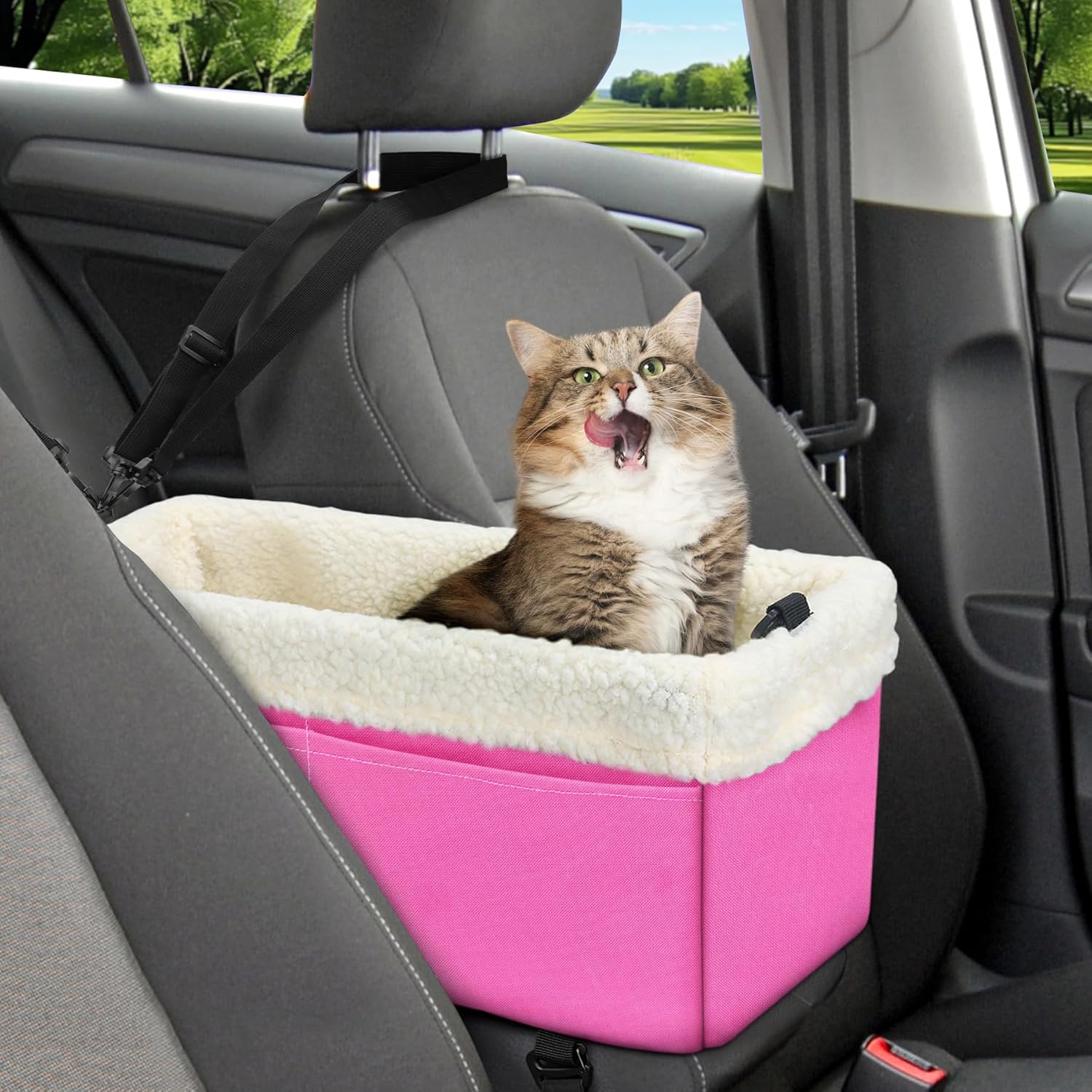 Dog Car Seat for Small Dogs, Center Console Dog Car Seat with Metal Frame & Double Protection Seat Belts, Pet Booster Seat with Safety Leash and Storage Pocket for Pets Dogs Cats, Pink - Image 7