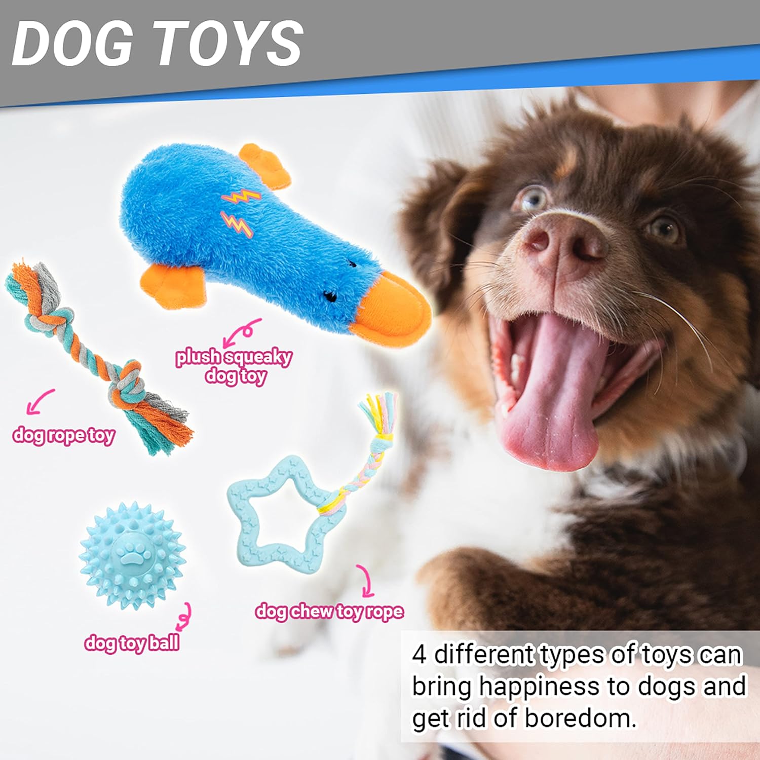 FLYSTAR Puppy Starter Kit for Small Dogs, 26 pcs Include Dog Toys, Collar and Leash, Training Clicker, Treat Bag, Poop Waste Bag with Dispenser, Blanket, Grooming Glove, Bowls, Toothbrush, etc - Image 3