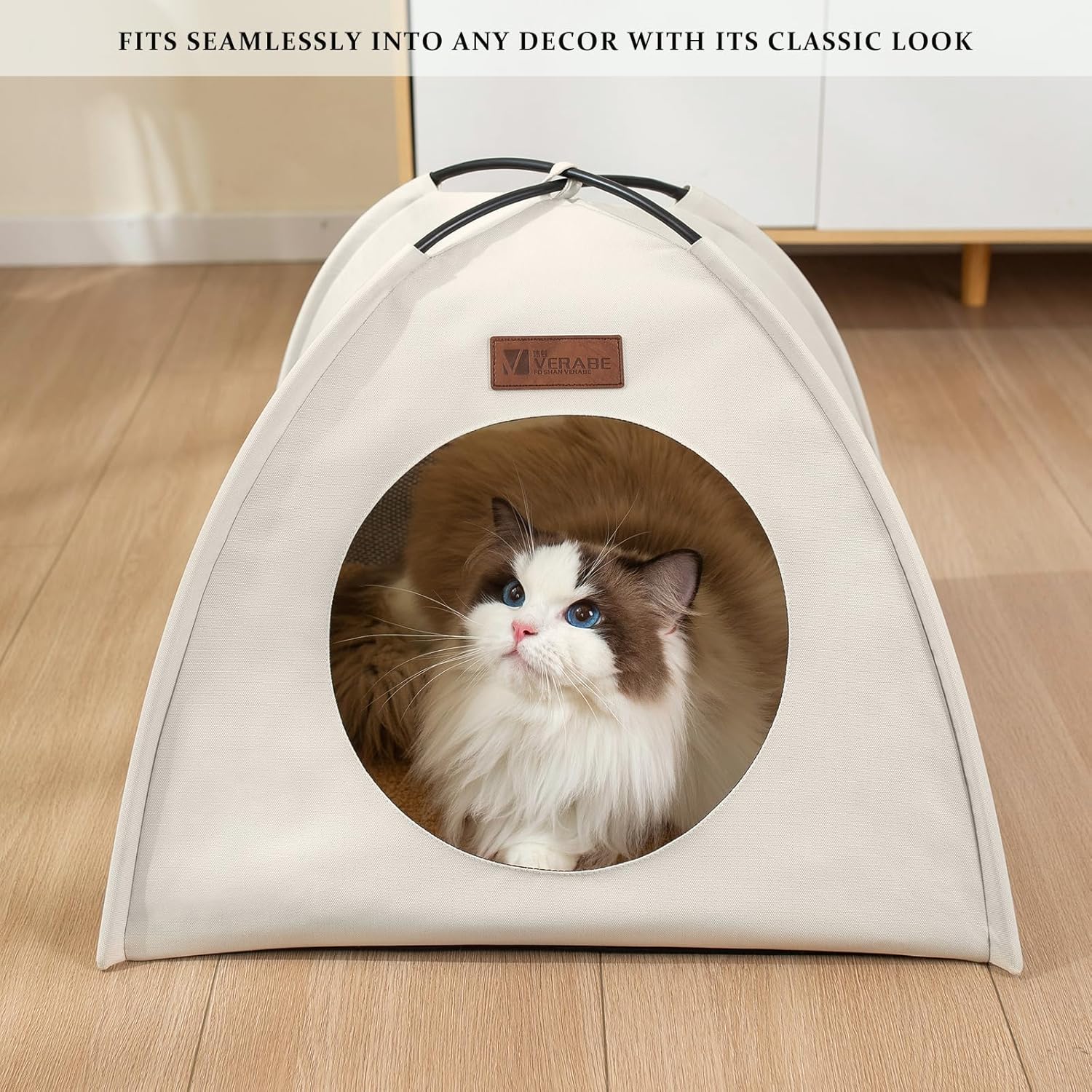 All-Season Cat Tent for Indoor/Outdoor, Assembly-Free Waterproof Cat House Bed with Removable Cushion, Cozy Cave for Cats & Small Dogs (Small, White) - Image 8
