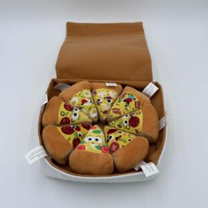 10″ Deluxe Plush Pizza Box Dog Toy w/8 Squeaky Slices