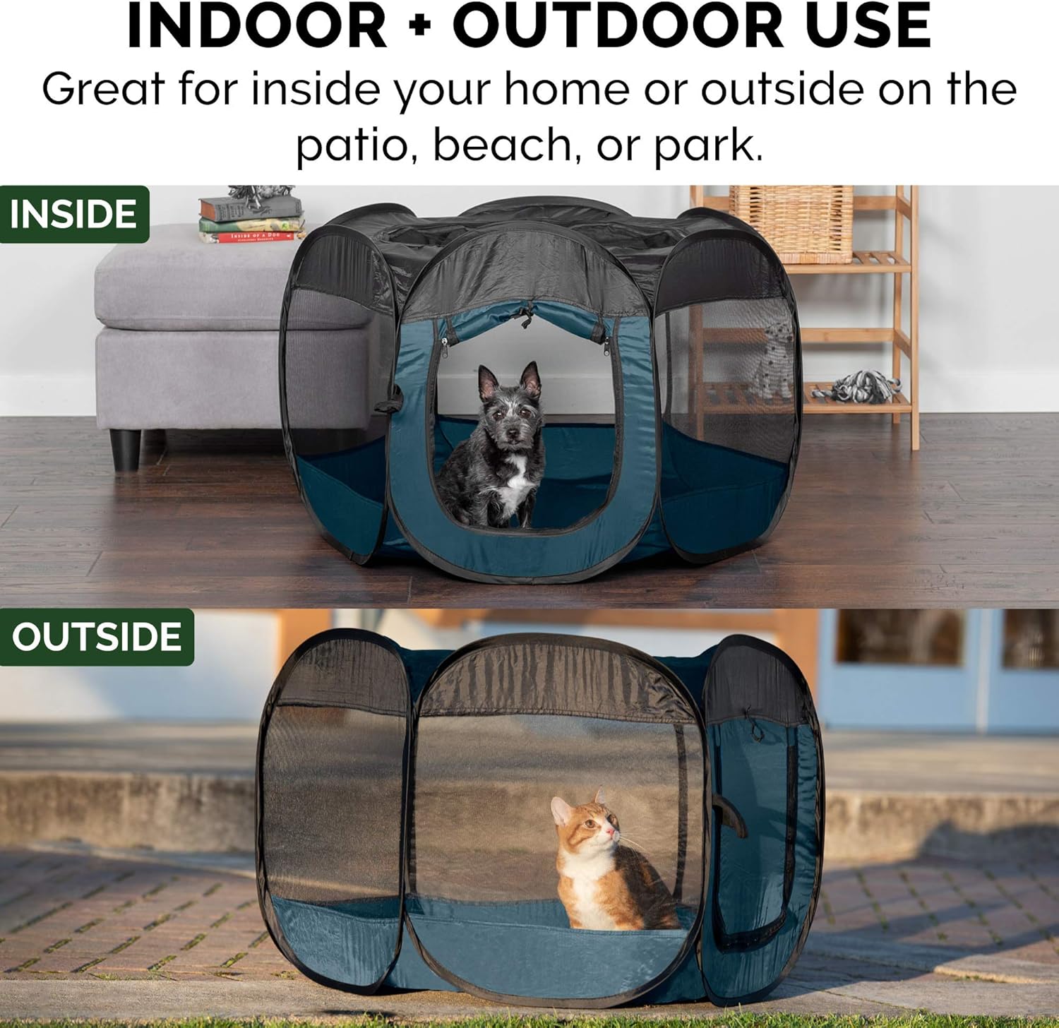Furhaven Portable Dog Playpen Cat Tent, Pet playground/kennel foldable indoor outdoor zippered puppy crate - Sailor Blue, Large - Image 5
