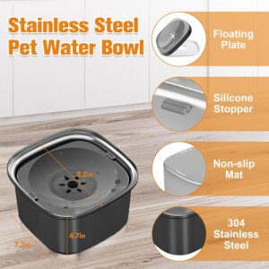 Decflow Stainless Steel Slow Drinking Dog Bowl with Lid – 3L Travel Pet Water Dispenser, Black