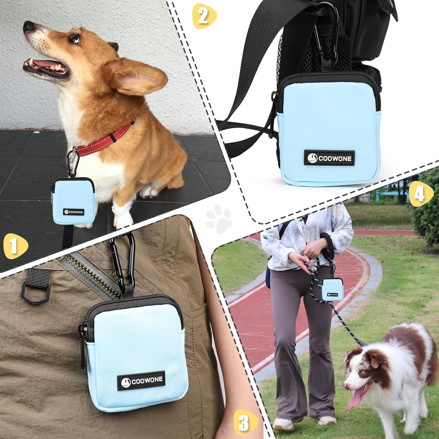 Dog Treat Pouch 2 PCS, Waterproof Small Dog Treat Bag for Leash, Hands Free Puppy Walking Bag with Carabiner, Pet Poop Bag Holder for Pet Puppy Travel or Outdoor Use, Zipper Closure to Avoid Spilling - Image 7