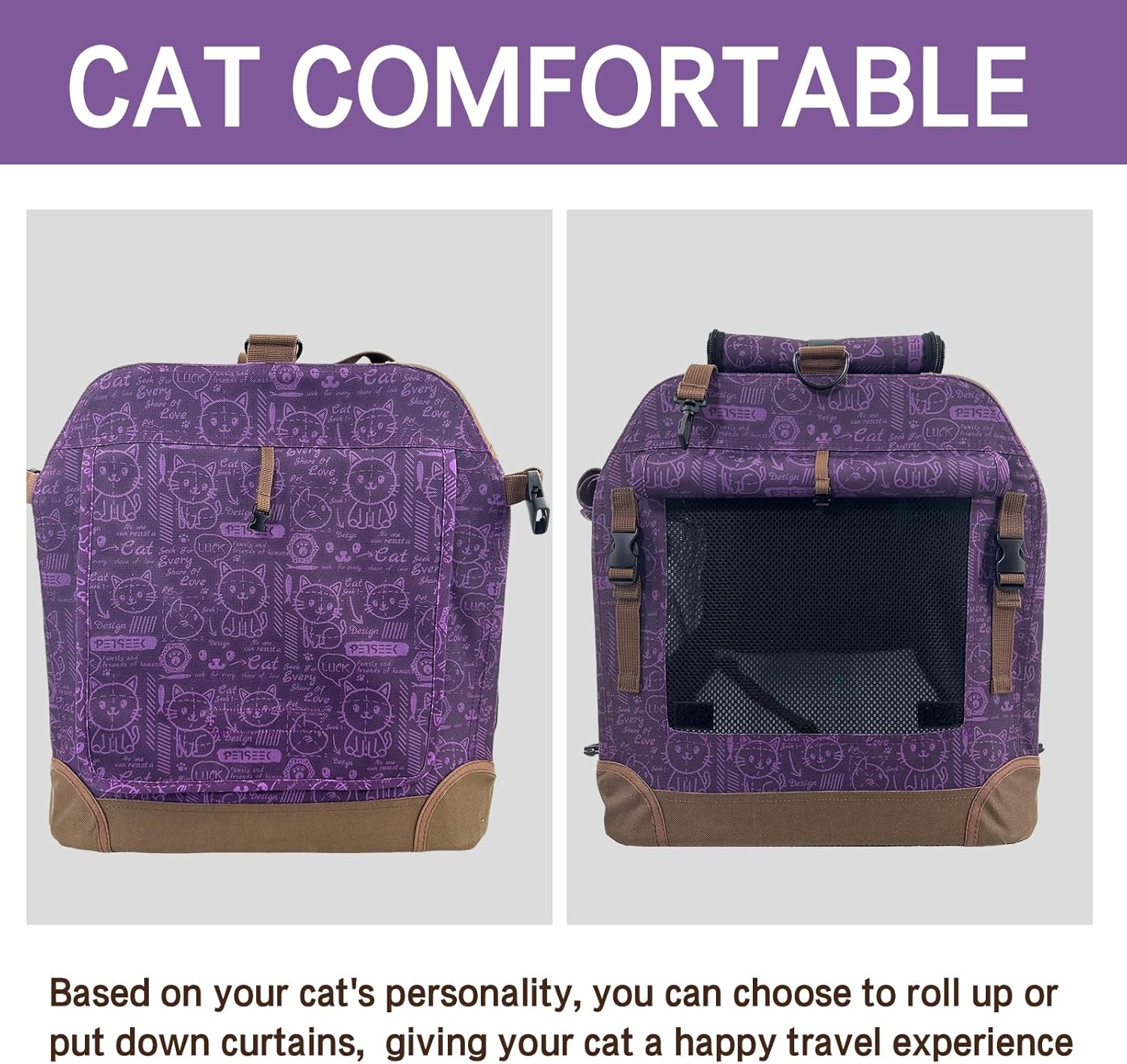 Extra Large Cat Carrier Soft Sided, Portable Small Dog Carrier for 2 Cats, 24"x16.5"x16" Car Travel Folding Comfortable Design, Purple - Image 3