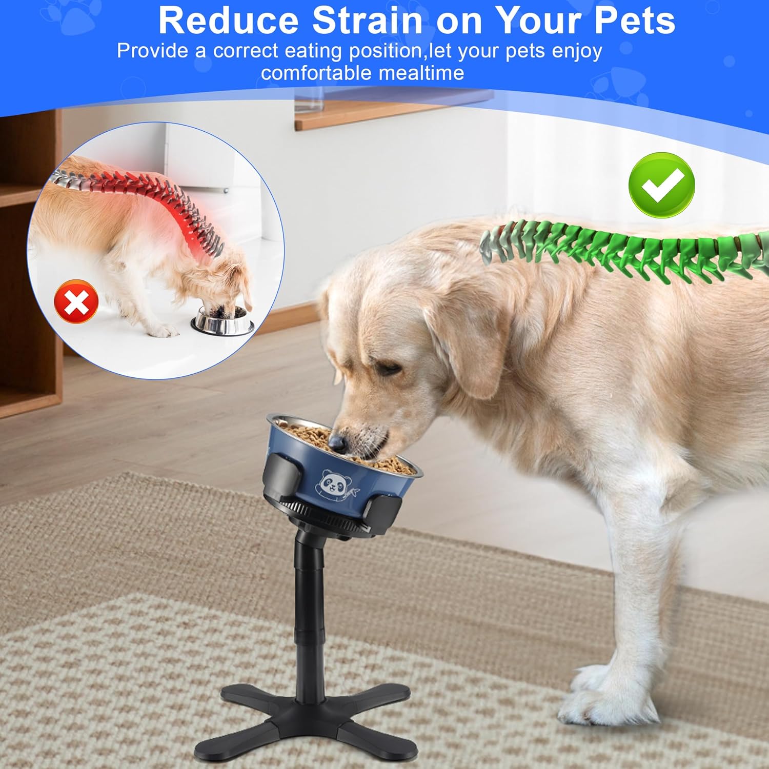 Dog Bowls Elevated Adjustable Stand, Raised Bowl with 3 Heights & Tilted Feeding Stand, Compatible with Various Bowls, for Medium & Large Breeds (1 Pack) Black - Image 3