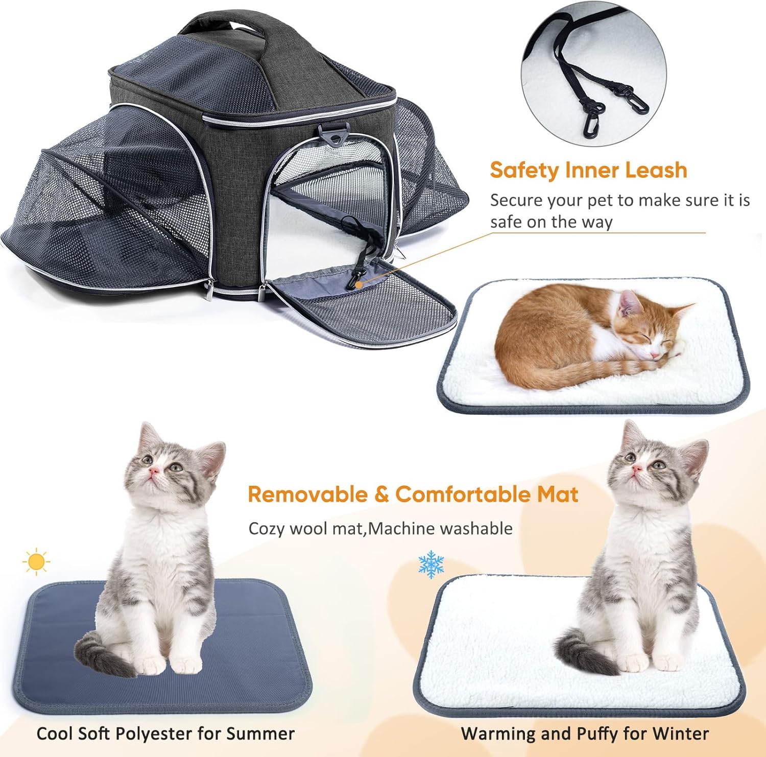 Large Cat Carrier Soft for 2 Cats, Pet Carrier for Small Dogs, Collapsible Cat Travel Carrier for Large Cats 20 lbs, Double Cat Transport Carrier Soft - Image 4