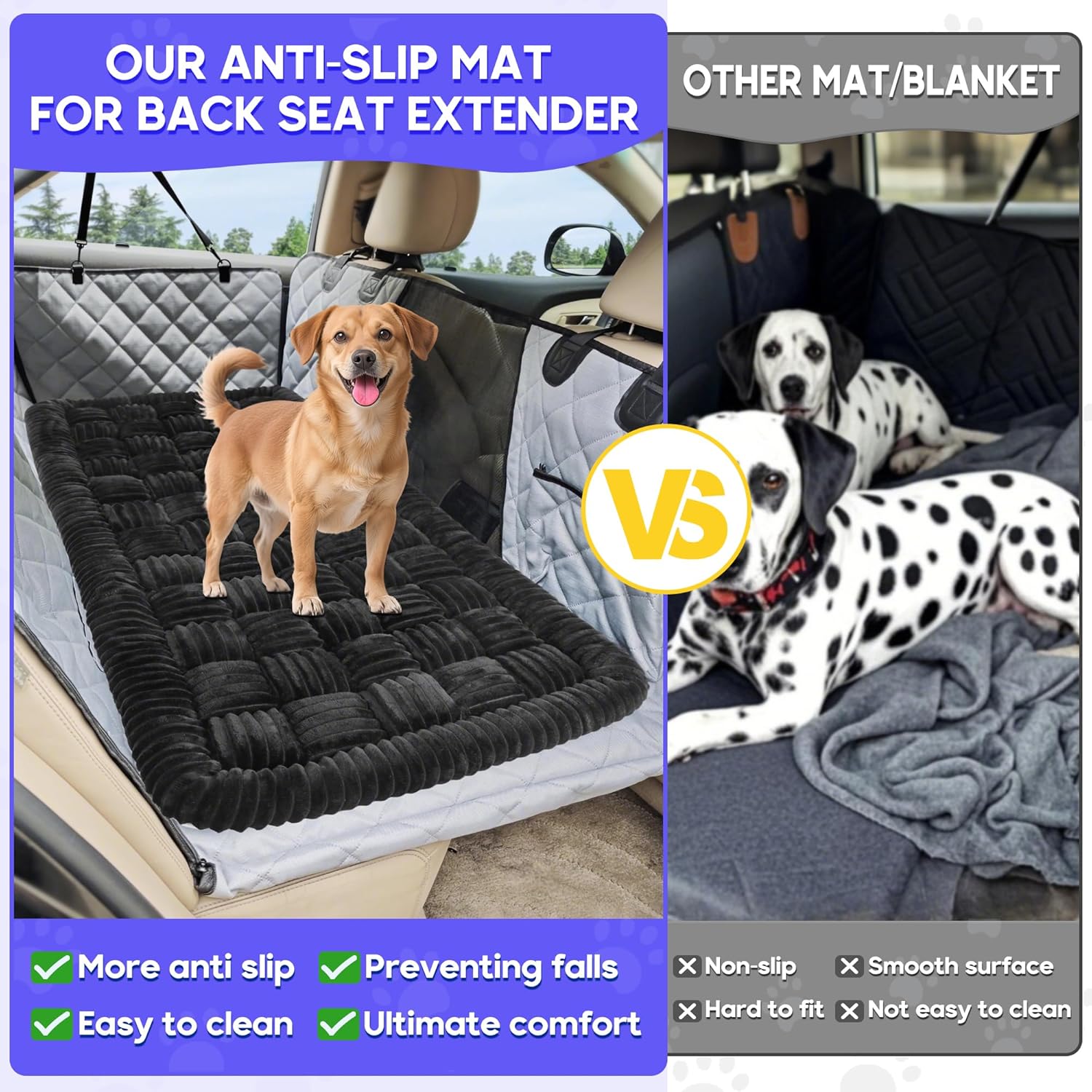 Dog Car Bed Mat, Non-Slip Backseat Extender Pet Blanket, Plaid Dog Bed for SUVs, Sedans & Trucks, Chew-Resistant Travel Pad for Dogs, Easy Clean & Scratch-Proof & Comfort (50"x24.6") Black - Image 3