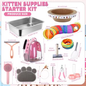 31 Pcs Kitten Supplies Starter Kit Kitten Essentials Starter Kit Include Stainless Steel Cats Litter Box Backpack Cat Scratcher Kitten Toys Accessories for Kitten Welcome Gift Supplies