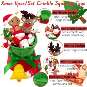 11pcs Set Christmas Dog Toys with Crinkle Squeaky Flower Toys, Xmas Interactive Plush Dog Toys, Dog Enrichment Chew to Keep Them Busy, Dog Toy for Small Medium Large Puppuy Size