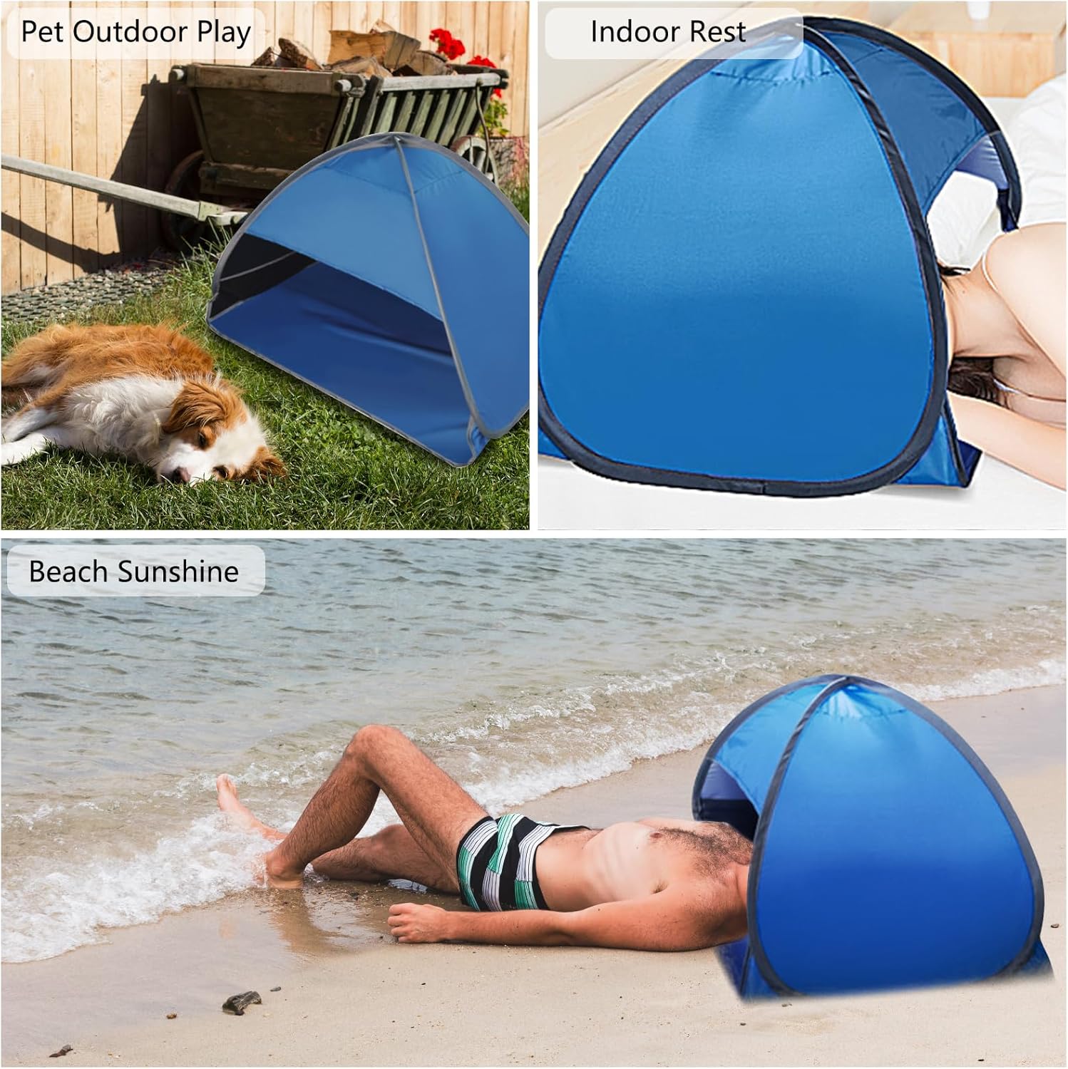 1pcs Pop Up Dog Cat Camping Tent, Blue Outdoor Play House Portable Sun Shelter Pet Tent for Dogs Cats Puppy Kitty Other Small Animals, L - Image 7