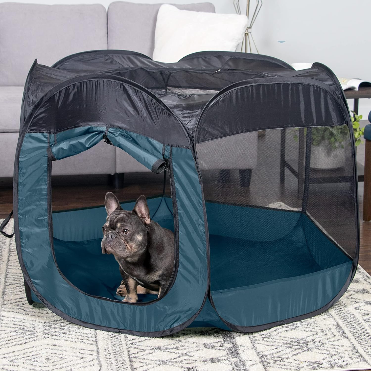 Furhaven Portable Dog Playpen Cat Tent, Pet playground/kennel foldable indoor outdoor zippered puppy crate - Sailor Blue, Large - Image 3
