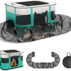 Upgrade Outdoor Cat Enclosure, Outdoor Cat Playpen Enclosed, Portable Catio Cat Tent with Tunnel for Indoor Cats Small Animals and Puppy