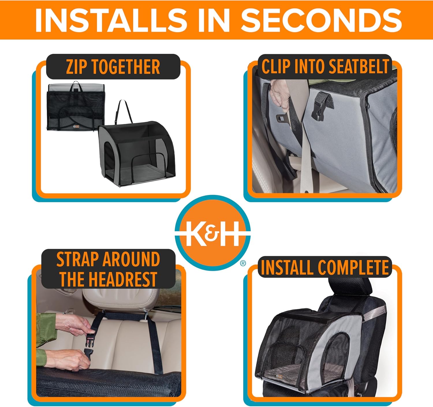 K&H Pet Products Enclosed Dog Car Seat, Travel Safety Carrier for Pets, Dog Travel Car Seat, Soft-Sided Covered Cat Carrier, Washable Pad, Multiple Entrances, Mesh Windows - Medium 24 X 19 X 17in - Image 6