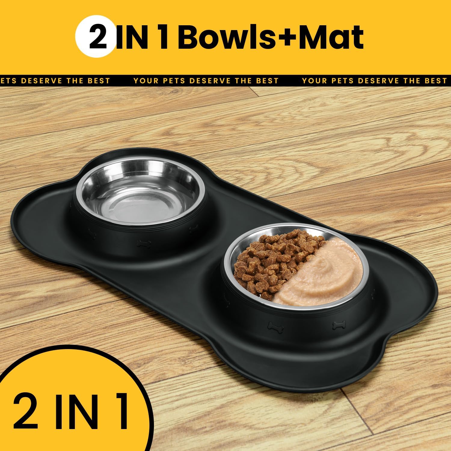 Dog Bowls with Silicone Feeding Mat, No Spill Food Water Dish Set, Dishwasher Safe, 2 Stainless Steel Puppy Bowls,Suitable for Tiny Dogs Kittens Cats Rabbits Pets under 8lbs, Extra Small, Black - Image 8
