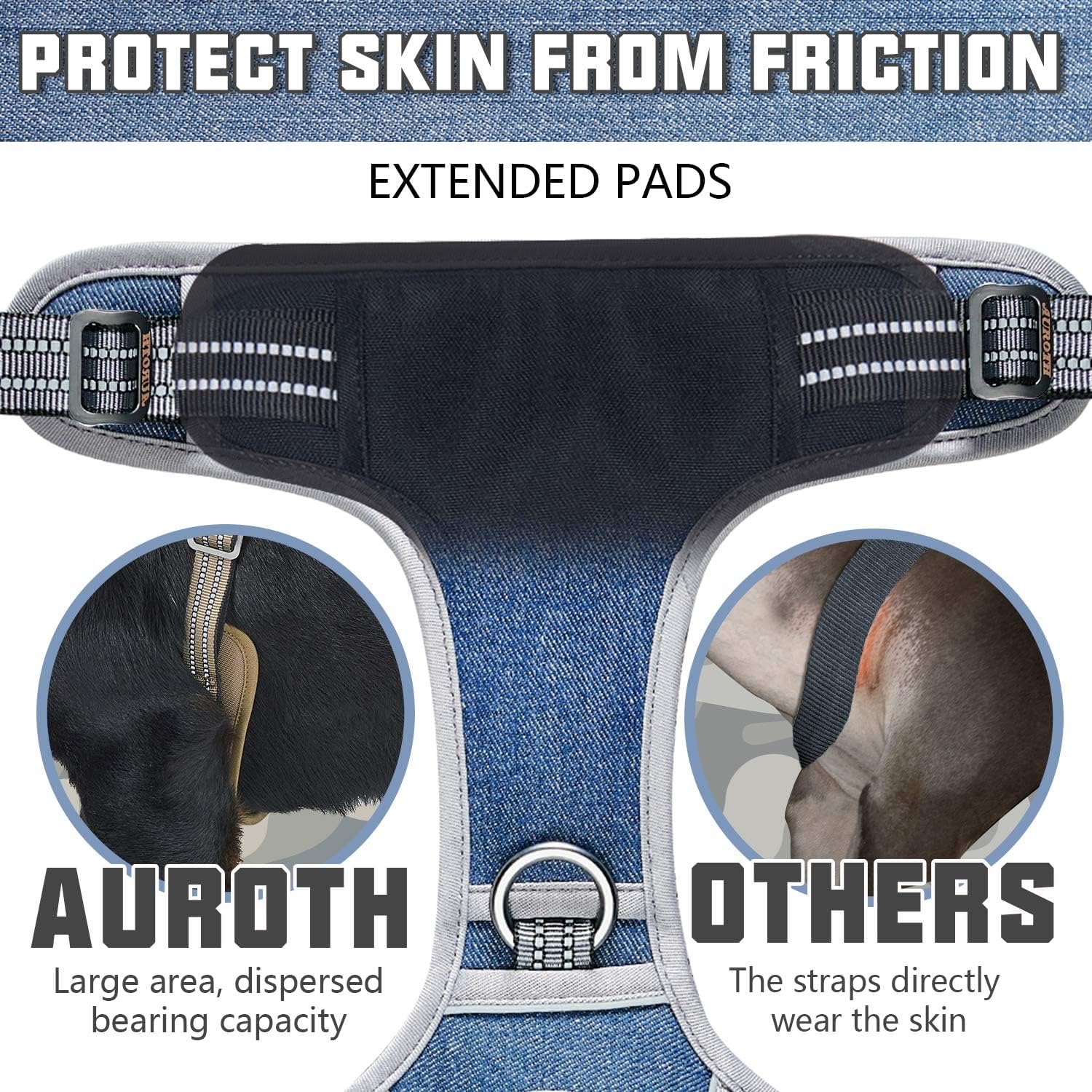 AUROTH Tactical Dog Harness for Small Medium Large Dogs No Pull Adjustable Pet Harness Reflective K9 Working Training Easy Control Pet Vest Military Service Dog Harnesses (L, Denim Blue) - Image 4
