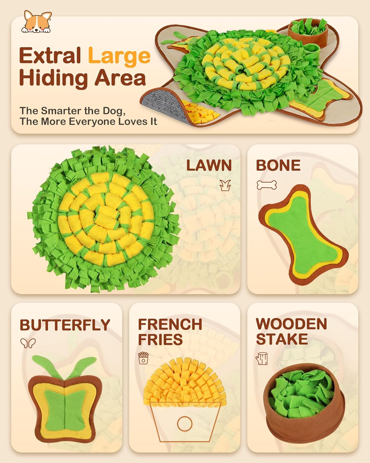 HOPET Snuffle Mat for Dogs Large Breed, 28.3''x28.3'' Interactive Puzzle Dog Food Mat, Easy to Clean, Durable, Mental Stimulation & Slow Feeding Game for All Breeds - Image 4