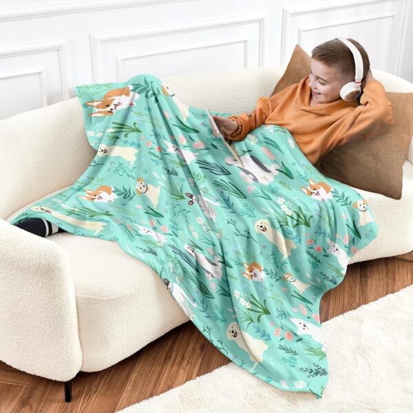 Wajade Floral Puppy Dog Blanket for Kids Toddler Soft Flannel Sage Green Bed Blanket for Kids Adults Teens Plush Cute Christmas Birthday Gifts 60"x80" - Image 3
