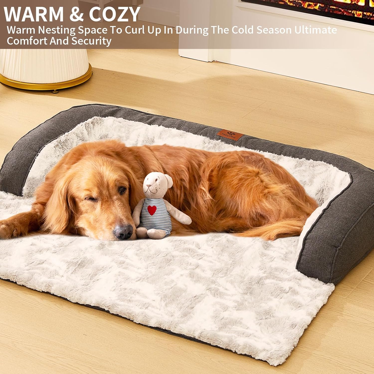 Calming Dog Couch Bed Mat, 41x37 Inch Waterproof Fluffy Sofa Cover, Furniture Protector with Handle, Removable and Washable Pet Bed for Medium Large Dogs and Cats (Grey) - Image 8