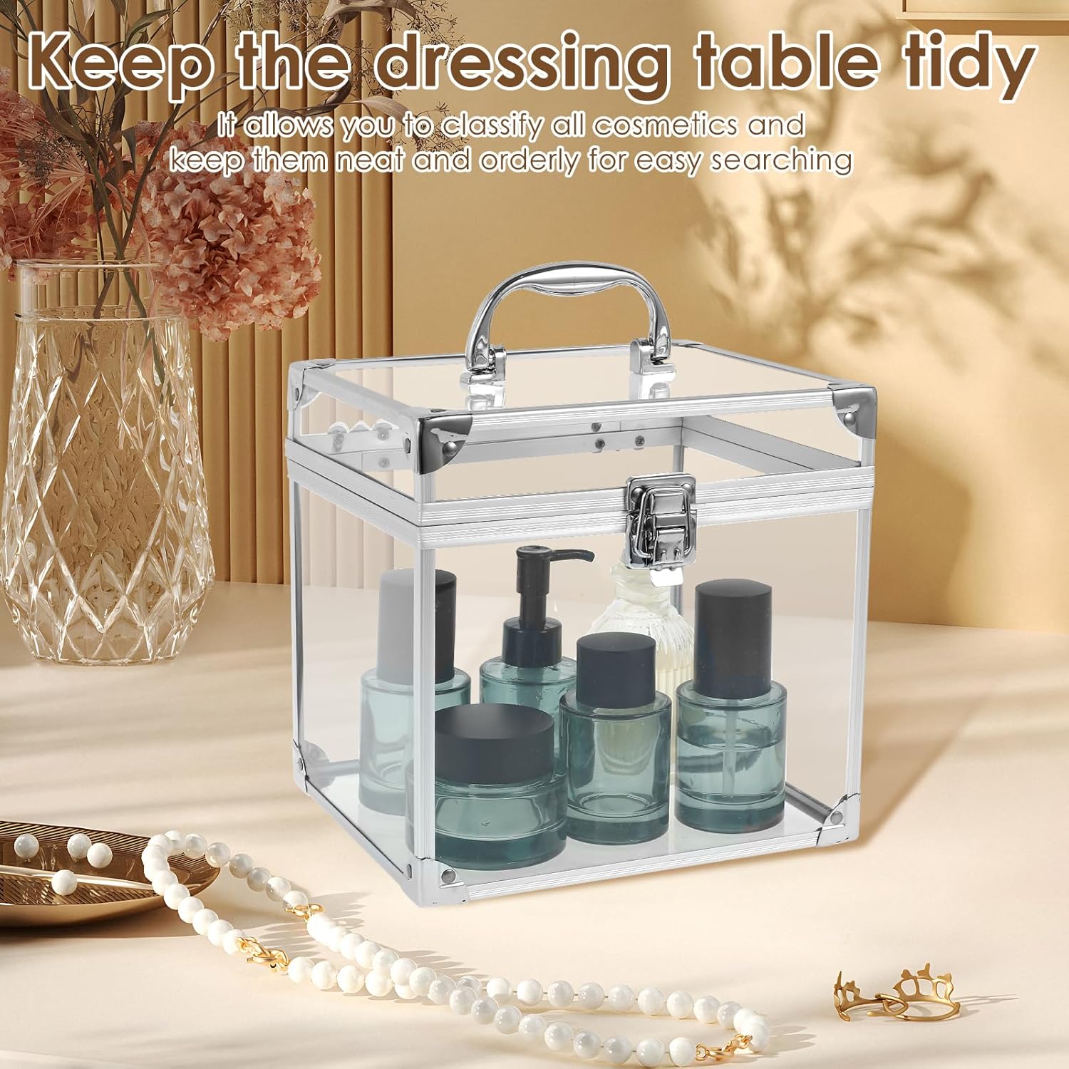 Crown Boxes for Pageants 7.9 X 6.7 X 7.5 In Clear Large capacity Makeup Train Case Cosmetic Case with Latches and Handle Toiletry Organizer Box Travel Makeup Tools Storage Organizer Box - Image 5