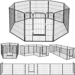 PUKAMI Dog Fence for The Yard, 8 Panels 32” Height x27.5” Length,Puppy Playpen for Small Medium Dog Portable Dog Playpen Exercise Pen for Indoor Outdoor,Pet Playpen Fence for Yard,RV,Camping