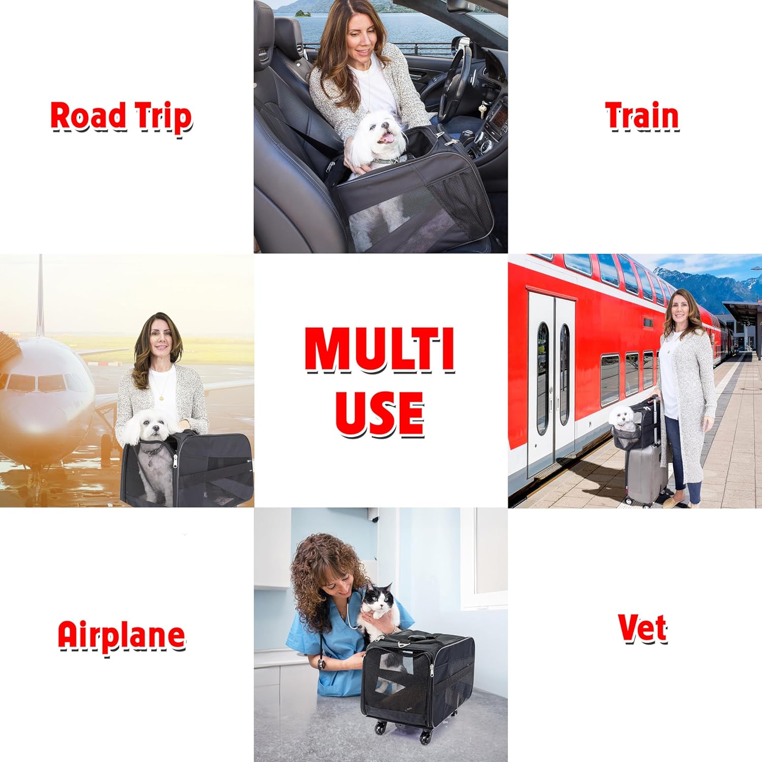 dbest products Pet Smart Cart, Medium, Black, Rolling Carrier with wheels soft sided collapsible Folding Travel Bag, Dog Cat Airline Approved Tote Luggage backpack - Image 6