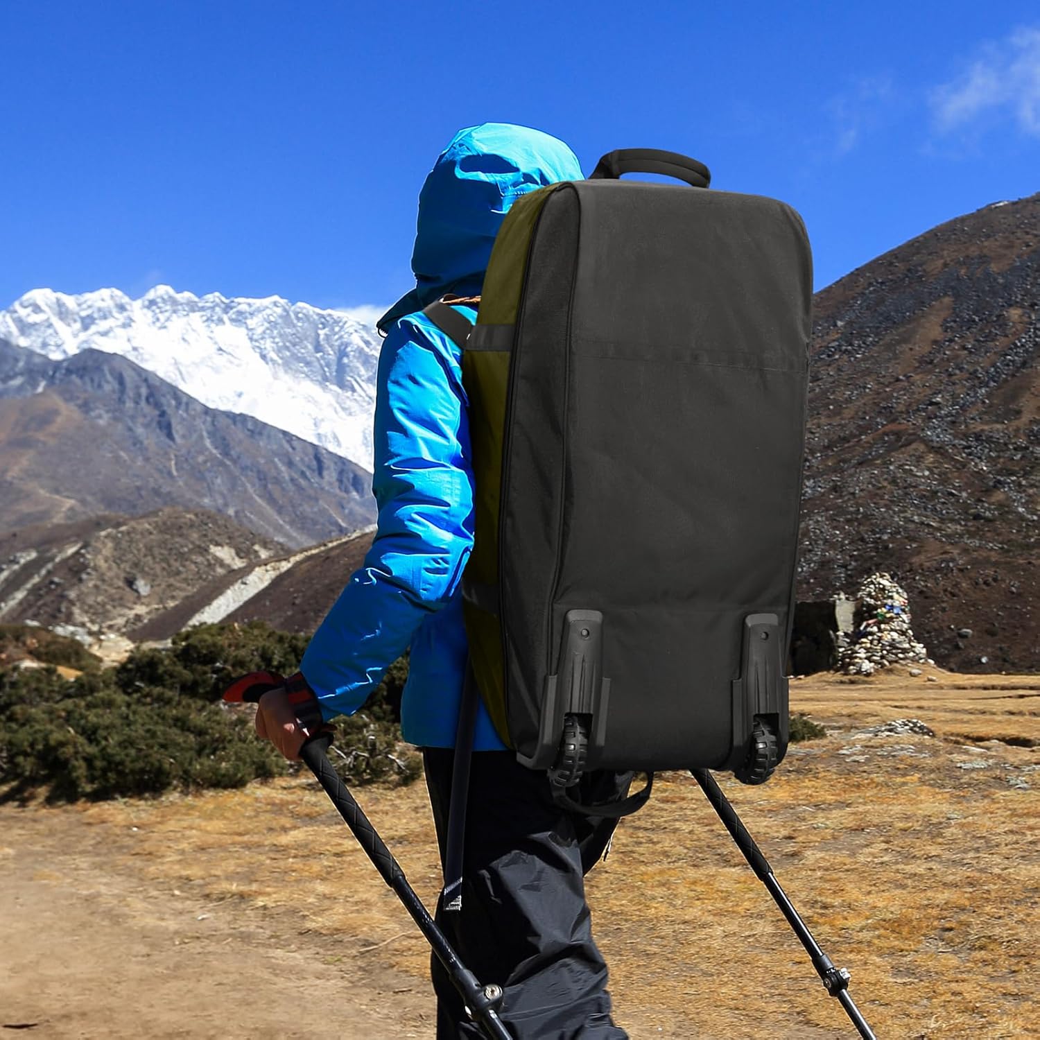 Vomgomfom Wheeled Collapsible Duffel Bag,110L-140L Expandable Checked Luggage, No-Telescopic-Handle with Anti-Burst Zipper & Reinforced Frame,Army Green - Image 9