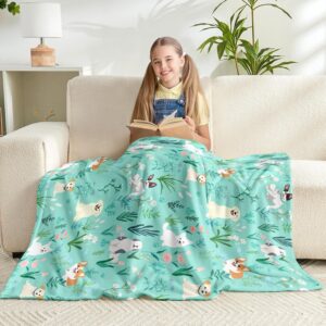 Wajade Floral Puppy Dog Blanket for Kids Toddler Soft Flannel Sage Gre...