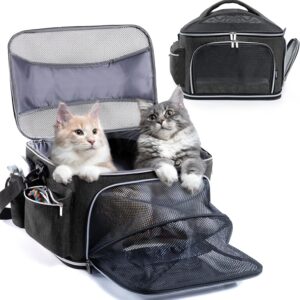 Large Cat Carrier Soft for 2 Cats, Pet Carrier for Small Dogs, Collapsible Cat Travel Carrier for Large Cats 20 lbs, Double Cat Transport Carrier Soft