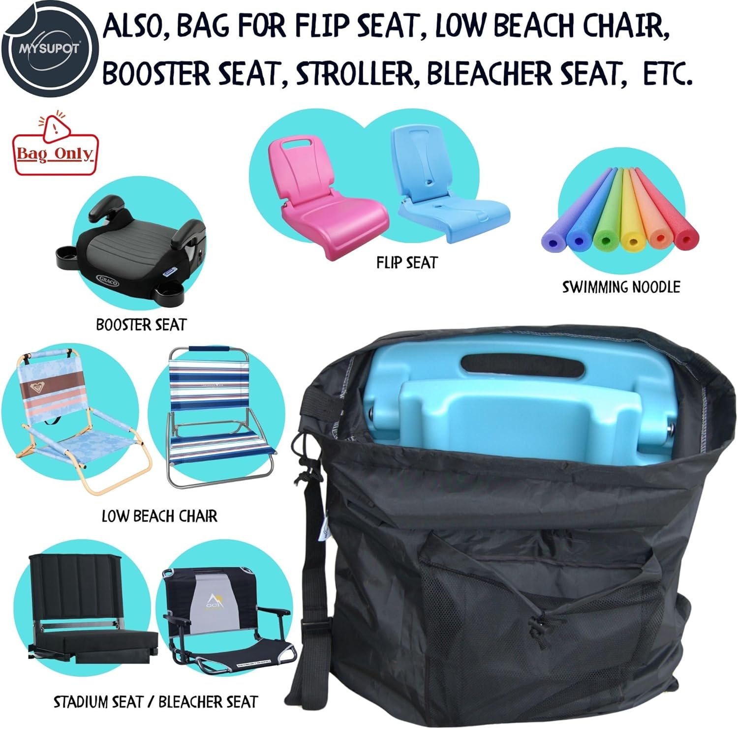 BLACK Tent Bag. Also, for Sleeping Bag, Camping Mattress, Laundry, Beach Chair, Flip or Bleacher or Booster Seat, Dog Bed, etc. Light Duty 420D Polyester w/Adjustable Straps - Image 7