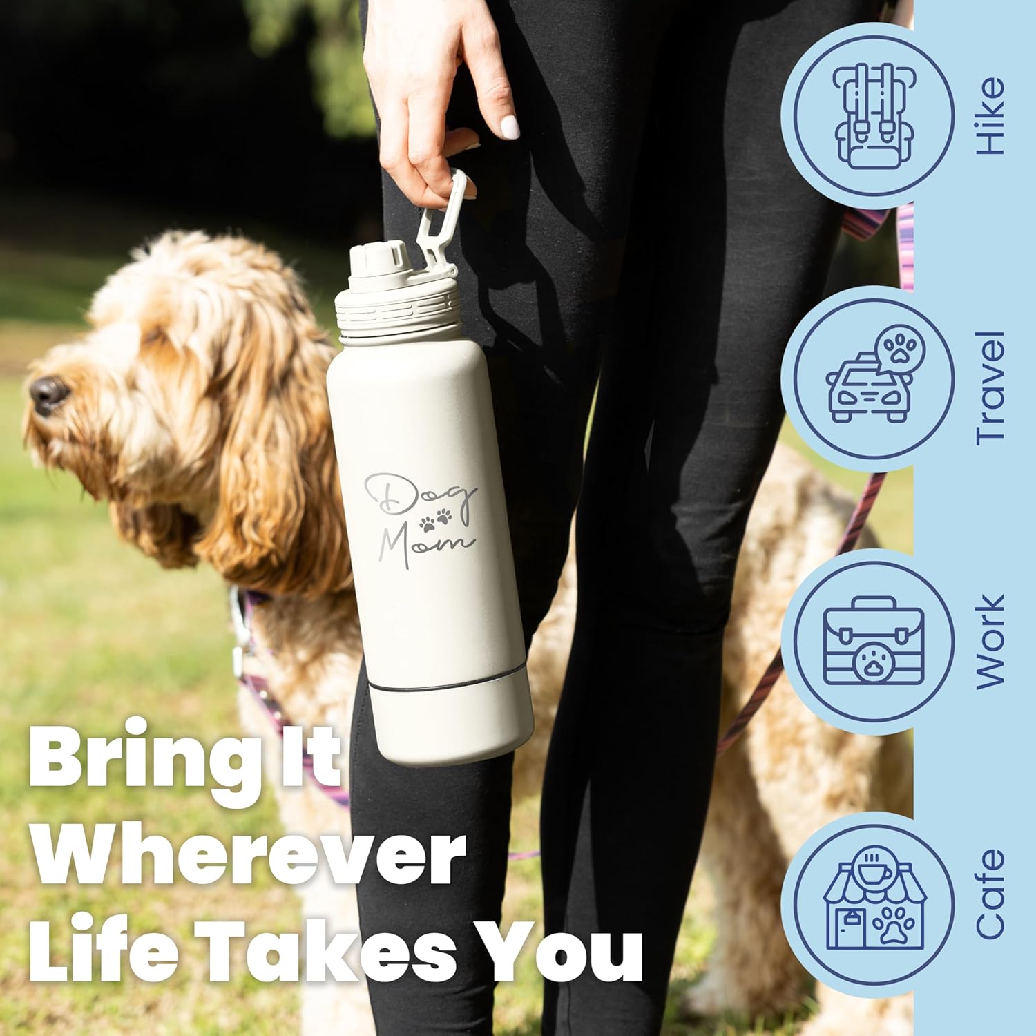 Original Doggy Bag (Grey) & 32 oz Insulated Water Bottle with Attached 8 oz Bowl (Dog Mom) – Dog Travel Bag & Hydration Set - Image 8
