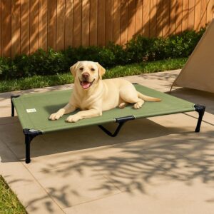 Sytopia Canvas Elevated Dog Bed, Durable Chew Proof Outdoor Raised Pet Cot for Large Dogs 42 inch, Waterproof, Breathable, Portable, Washable, Easy Assembly, Sturdy Frame for Camping & Travel, Green