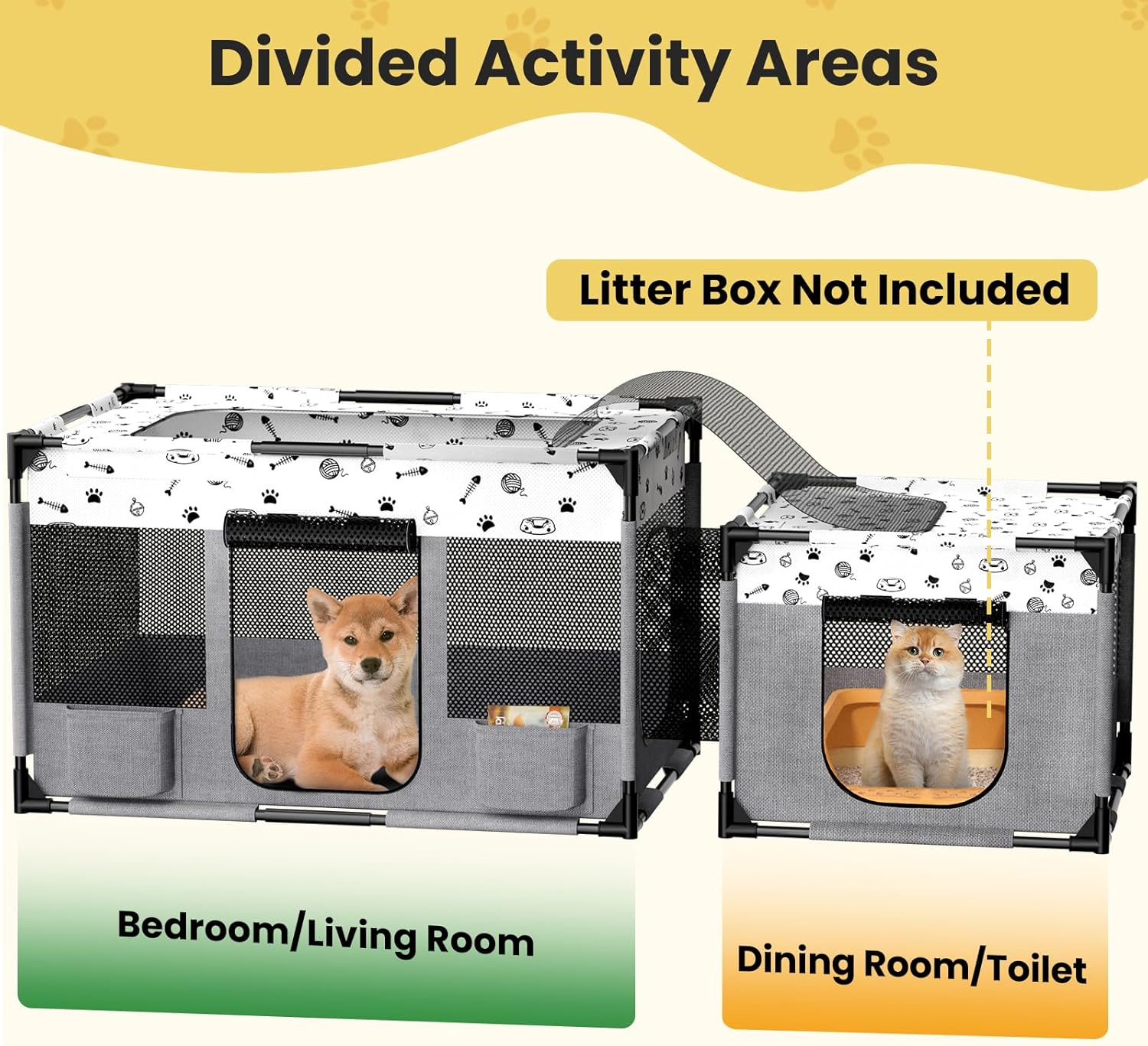 Portable Cat Playpen, PVC Pipe Reinforced Kitten Dog Pet Playpens for Indoor Cats Enclosed, Foldable Puppy Doggy Play Pen Outdoor, Kennel Tent Cage Crates, Zipper Top Cover(39"x24"x22") - Image 2