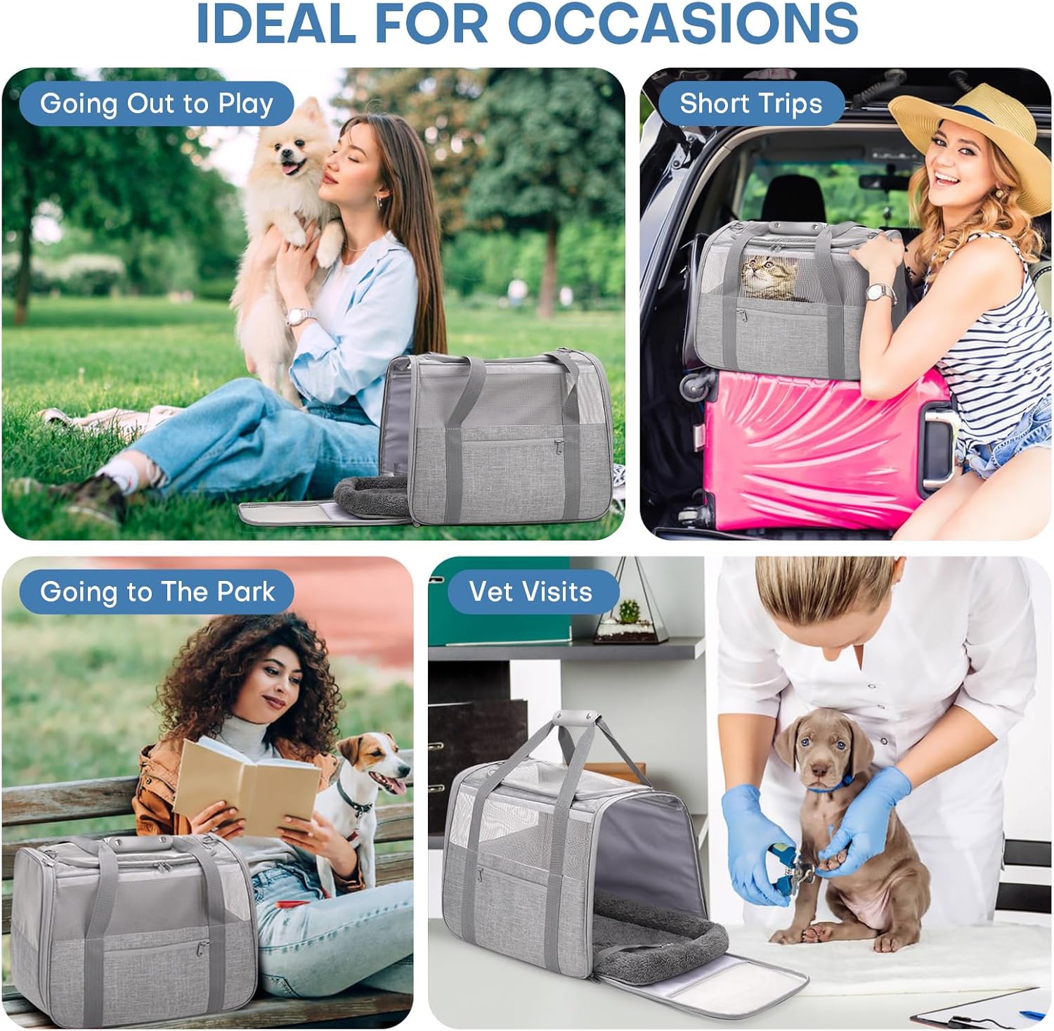 JUNGYOON Large Cat Carrier – Soft-Sided Airline-Approved Pet Carrier Bag with Top Opening, Portable Travel Carrier for Big Cats & Dogs Up to 20lbs – Safety Zippers, Collapsible Bowl,Grey - Image 2