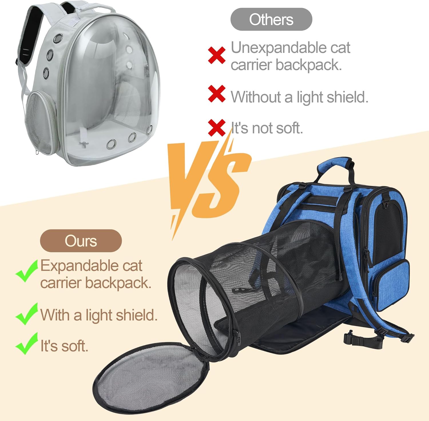 Cat Carrier Backpack for Large Cats Pet Backpack Carrier for Small Dogs, Expandable Cat Backpack Up to 15 Lbs, Foldable Cat Carrying Backpack for Travel Hiking (Blue) - Image 7