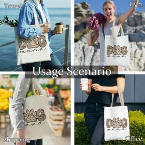 Dog Tote Bag, Dog Mom Gifts, Pet Leopard Paw Canvas Tote Bag for Women, Reusable Grocery Bags Shopping Bags