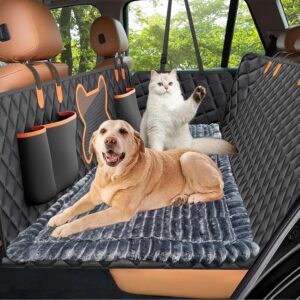 Dog Bed Mat for Car Backseat Extender, Non-Slip Pet Bed Mat for Car Back Seat Protector Cover, Furry Dog Couch Cover, Washable Travel Dogs Bed for Cars, SUVs, Sedans. (51″ x 24″) (Dark Grey, M)