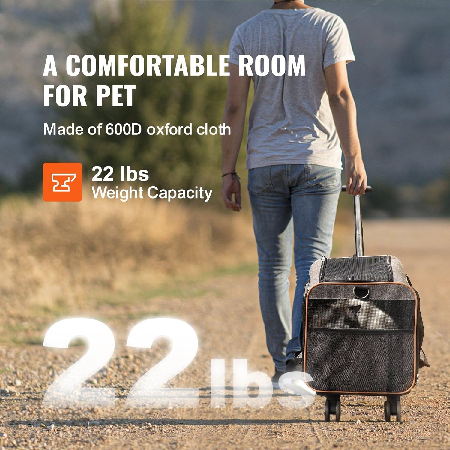 Airline Approved Rolling Cat Carrier - Wheeled Pet Travel Bag w/Telescopic Handle & Shoulder Strap | for Pets Under 22 lbs - Includes Collapsible Bowl & Ventilation (Grey) - Image 2