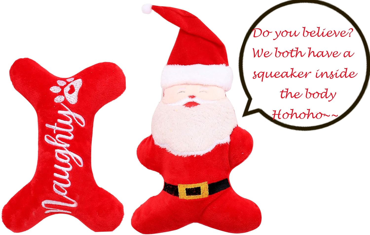 Dog Christmas Toys Pack, Santa Puppy Toy and Plush Pet Squeaky Bone Toys for Small Medium Dogs - Image 3