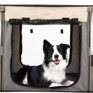 Dog Playpen - 43x34x23 Inch Puppy Kennel with Mesh Windows, Zippered Doors, and Storage Pockets - Portable Dog Play Pen Indoors/Outdoors for Small Animals by PETMAKER (Gray)
