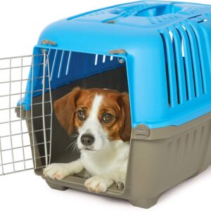 MidWest Homes for Pets Spree Travel Carrier – Hard-Sided Dog & Cat Carrier, Small Pet Travel Crate with Handle, Ventilated Design, Easy Assembly, 24-Inch, Blue