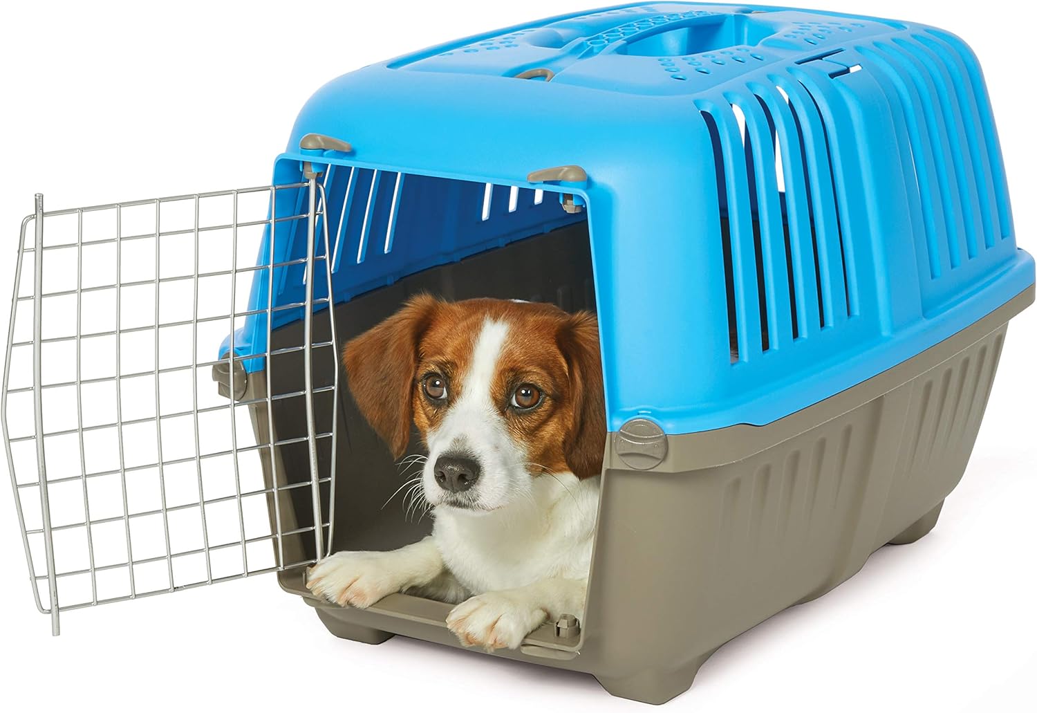 MidWest Homes for Pets Spree Travel Carrier – Hard-Sided Dog & Cat Carrier, Small Pet Travel Crate with Handle, Ventilated Design, Easy Assembly, 24-Inch, Blue