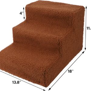 yofit Doggy Steps – Non-Slip 3 Steps Pet Stairs for Cats and Dogs, Foldable Plastic with Washable Carpet Holds Up to 50 lbs (Brown)