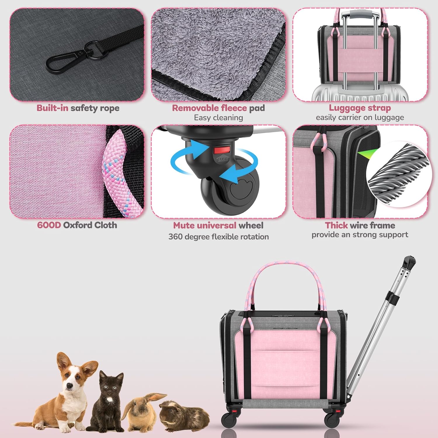Pet Carrier with Wheels Airline Approved: Expandable Rolling Cat Carrier for Small Dog Under 25lbs - Cat Soft Carrier Pet Travel Bag TSA Approved Under Seat for Airplane Transport Flight - Image 3