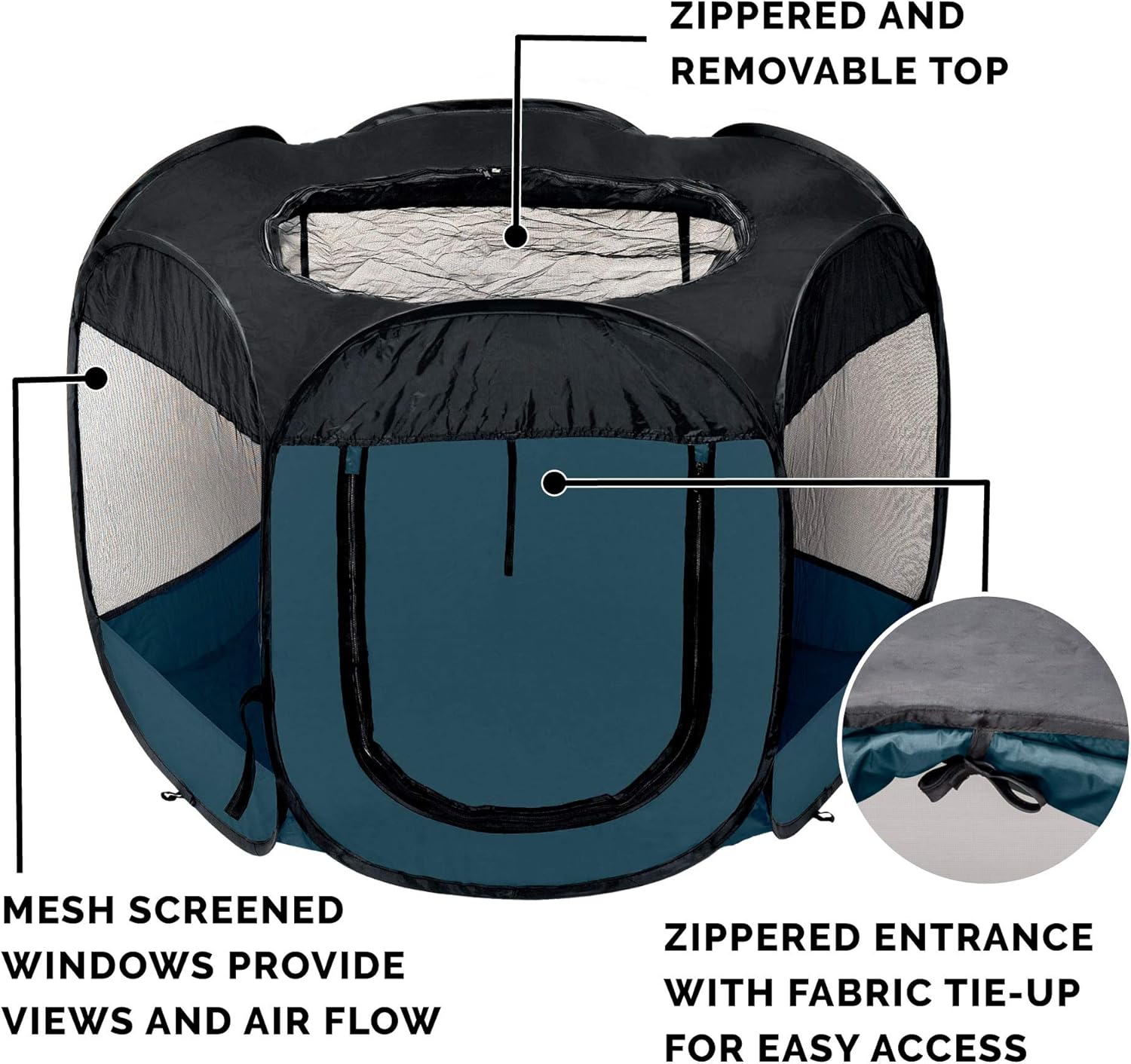 Furhaven Portable Dog Playpen Cat Tent, Pet playground/kennel foldable indoor outdoor zippered puppy crate - Sailor Blue, Large - Image 4