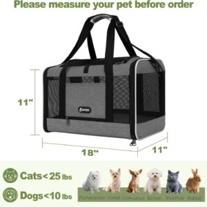 Cat Carrier 18x11x11 Top Load Soft Pet Travel Bag Over 15 lbs, Collapsible Small Dog Puppy Crate 10 Pounds, Small Animal Rabbit Kennel Carrying Case, Kitten Mesh Cage Medium Cat Under 25 Grey