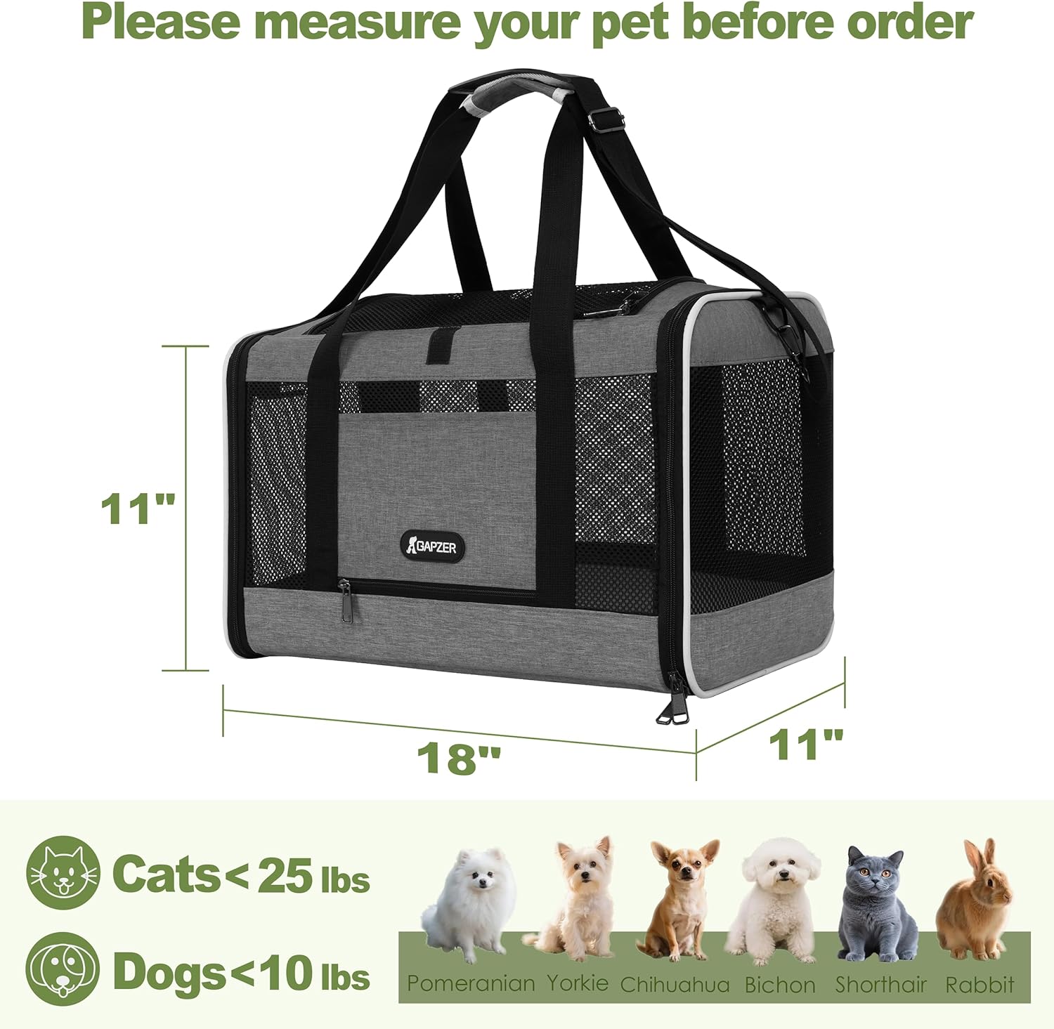 Cat Carrier 18x11x11 Top Load Soft Pet Travel Bag Over 15 lbs, Collapsible Small Dog Puppy Crate 10 Pounds, Small Animal Rabbit Kennel Carrying Case, Kitten Mesh Cage Medium Cat Under 25 Grey - Image 2